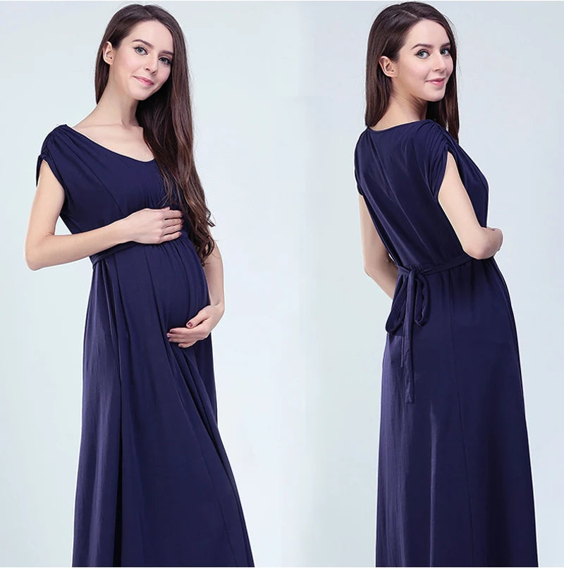 V-Neck Long Maternity Dress
