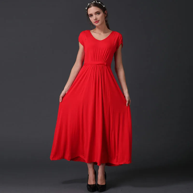 V-Neck Long Maternity Dress