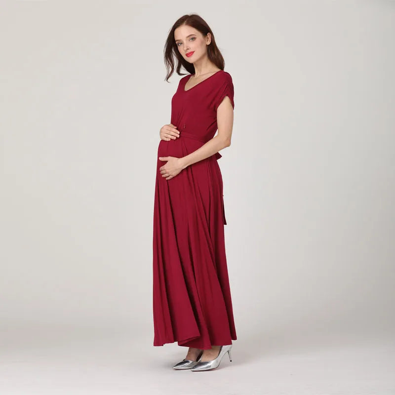 V-Neck Long Maternity Dress