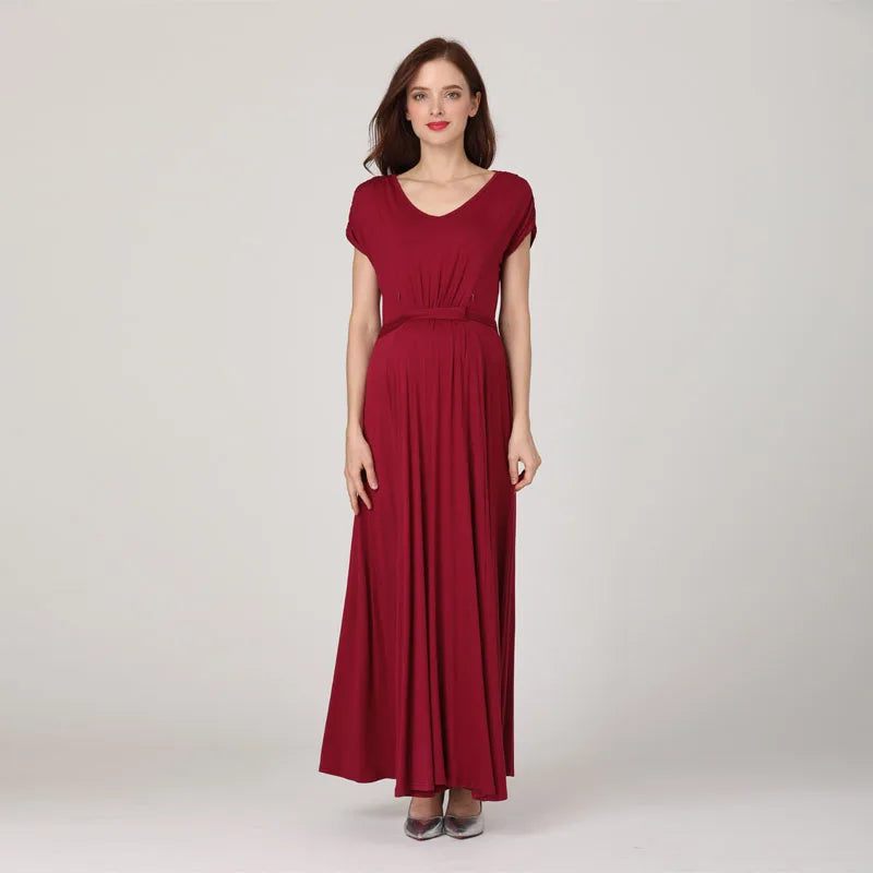 V-Neck Long Maternity Dress