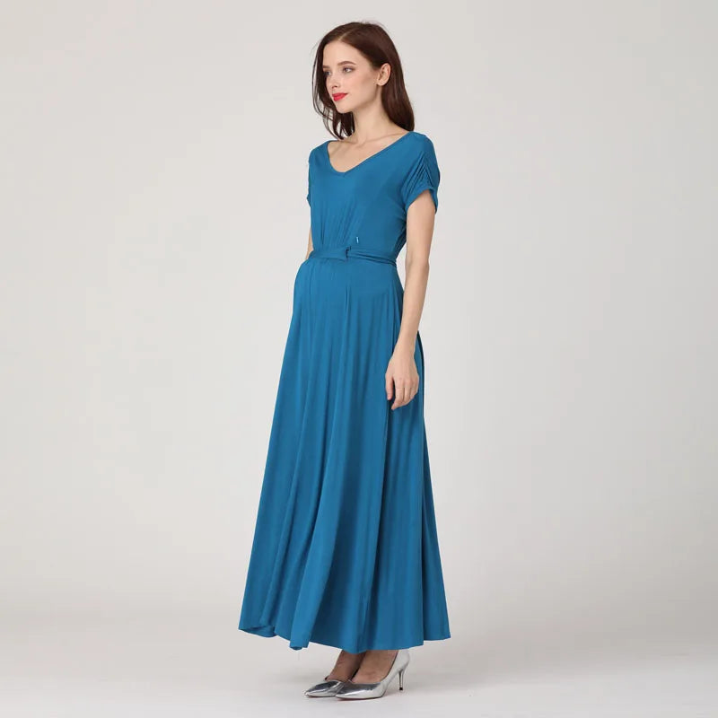 V-Neck Long Maternity Dress
