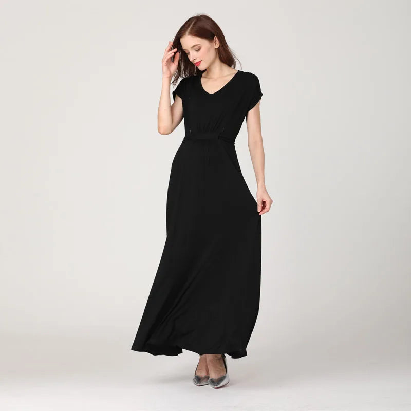 V-Neck Long Maternity Dress