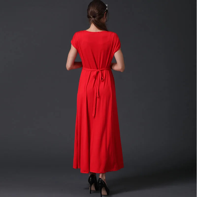 V-Neck Long Maternity Dress