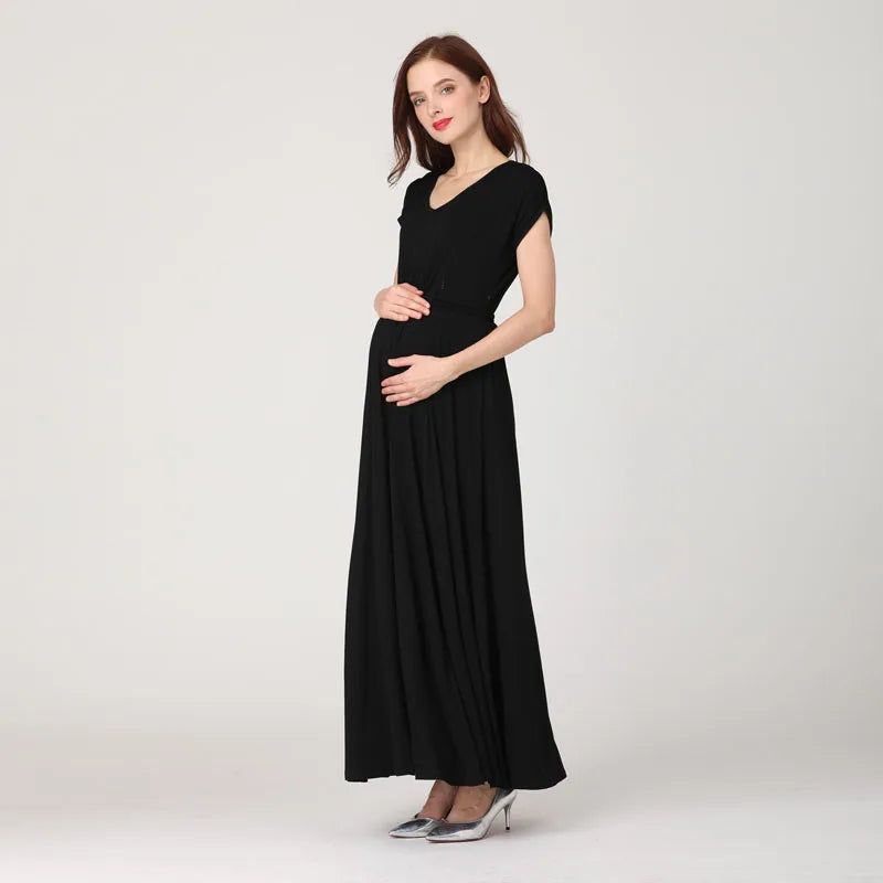 V-Neck Long Maternity Dress