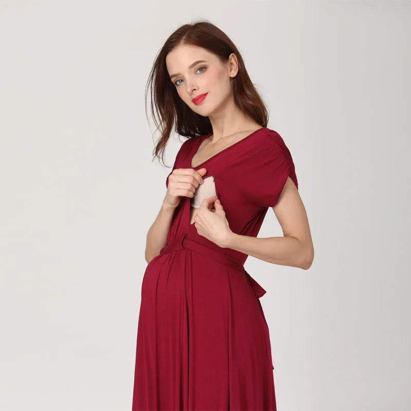 V-Neck Long Maternity Dress