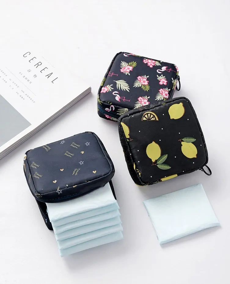 Heart Print Sanitary Napkin Pouch