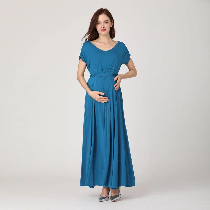 V-Neck Long Maternity Dress