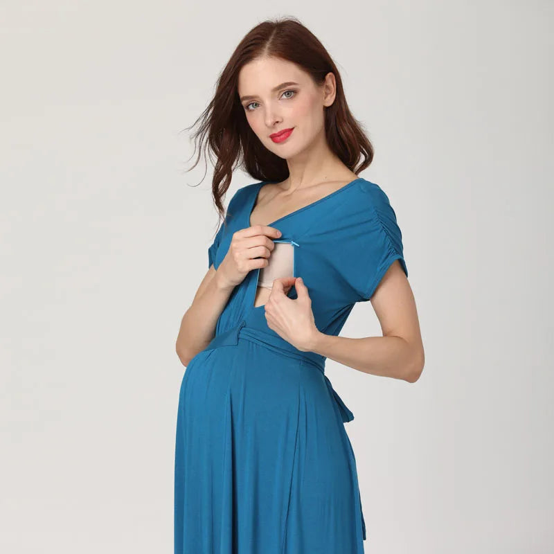 V-Neck Long Maternity Dress