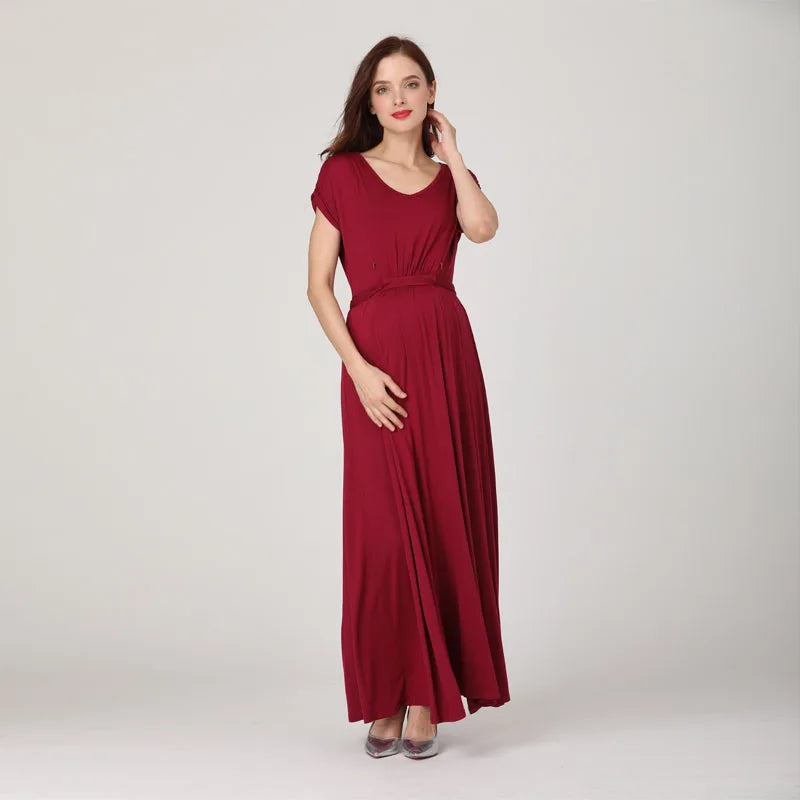 V-Neck Long Maternity Dress