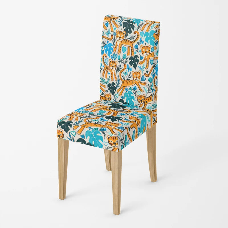 Stretch Dining Chair Covers – Elastic Fabric with Retro Floral Design