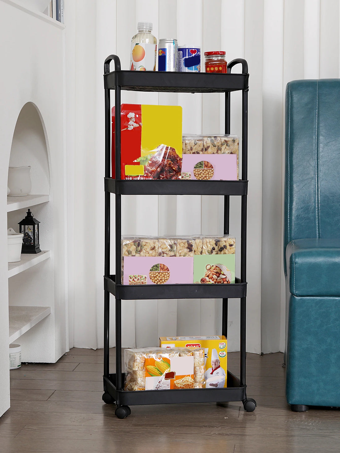 Plastic Rolling Utility Cart – Movable Storage Trolley with Wheels