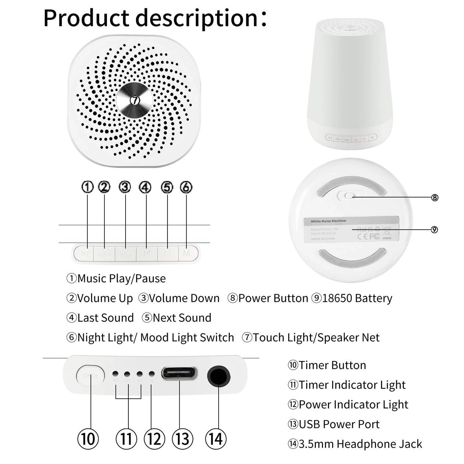 White Noise Machine with Night Light & 28 Soothing Sounds