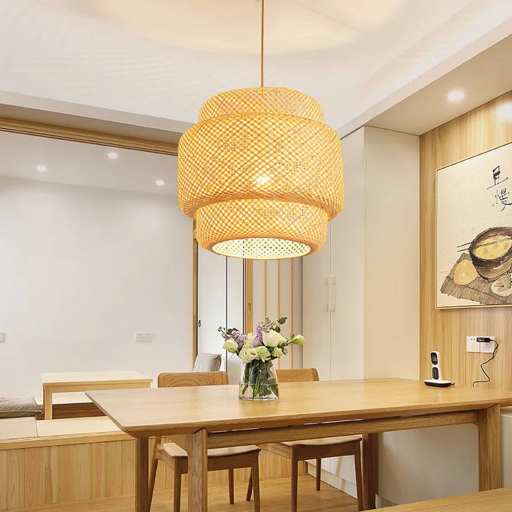 Hand-Knitted Bamboo Pendant Lamp