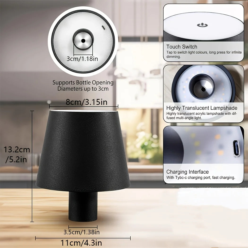 Cordless LED Touch Table Lamp – USB Rechargeable & Dimmable