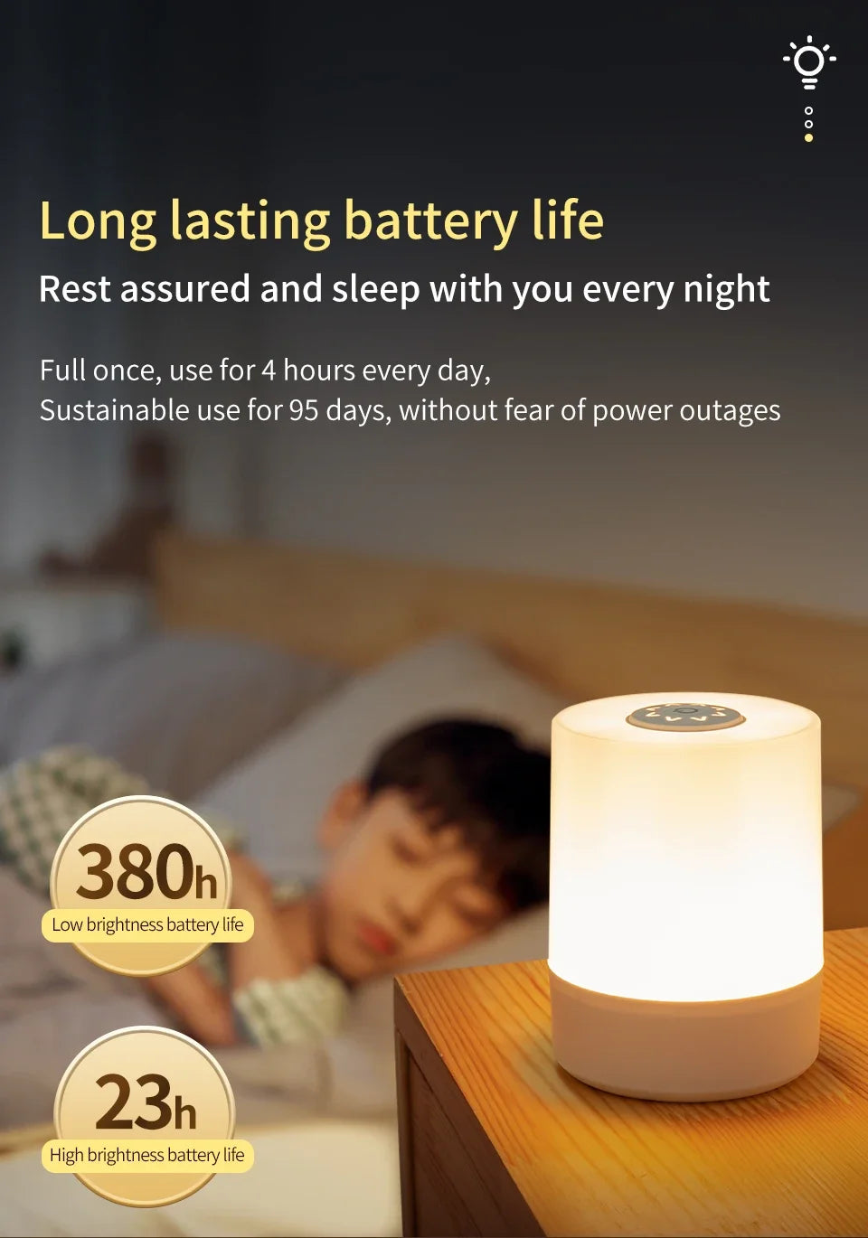 Dimmable LED Bedside Night Light – Touch Control Rechargeable Lamp