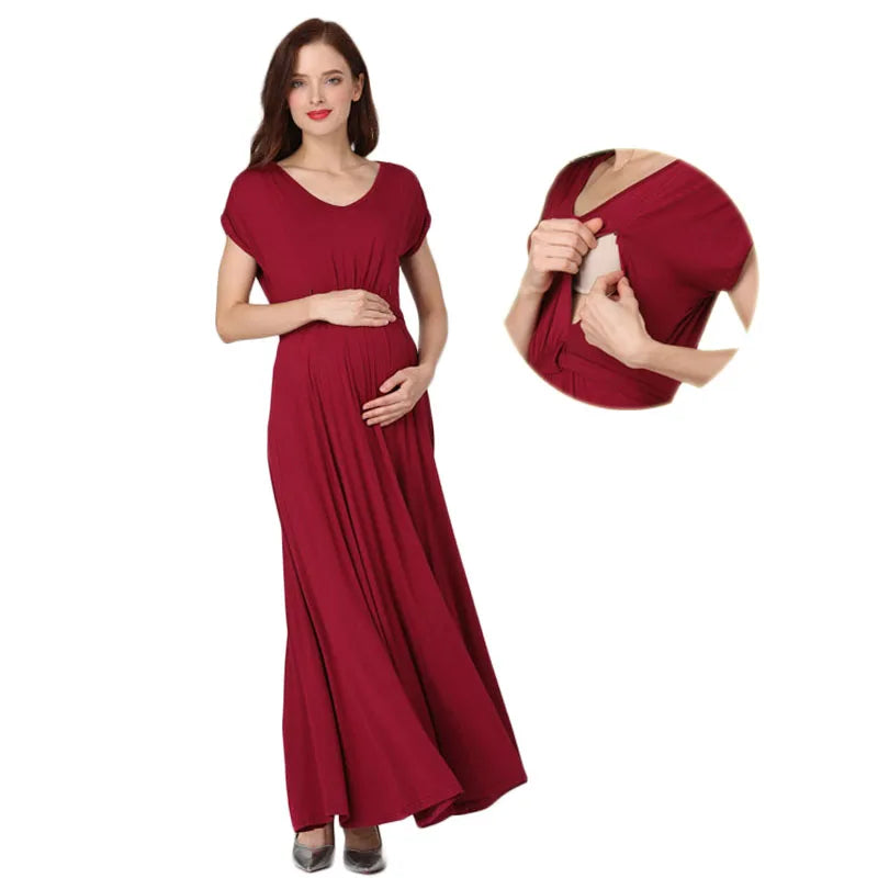 V-Neck Long Maternity Dress