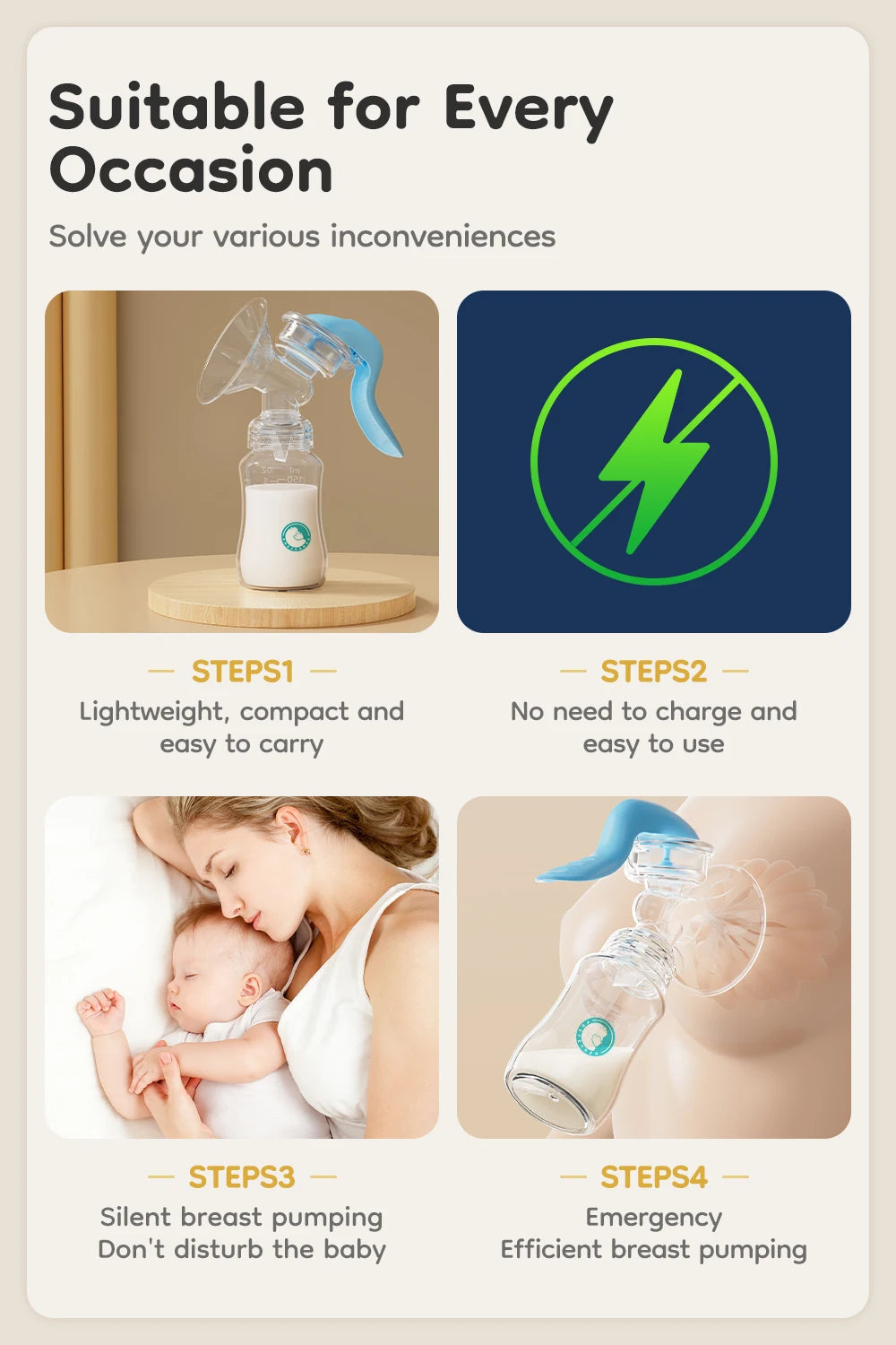 Manual Breast Pump with Baby Nipple & Milk Bottle – BPA Free