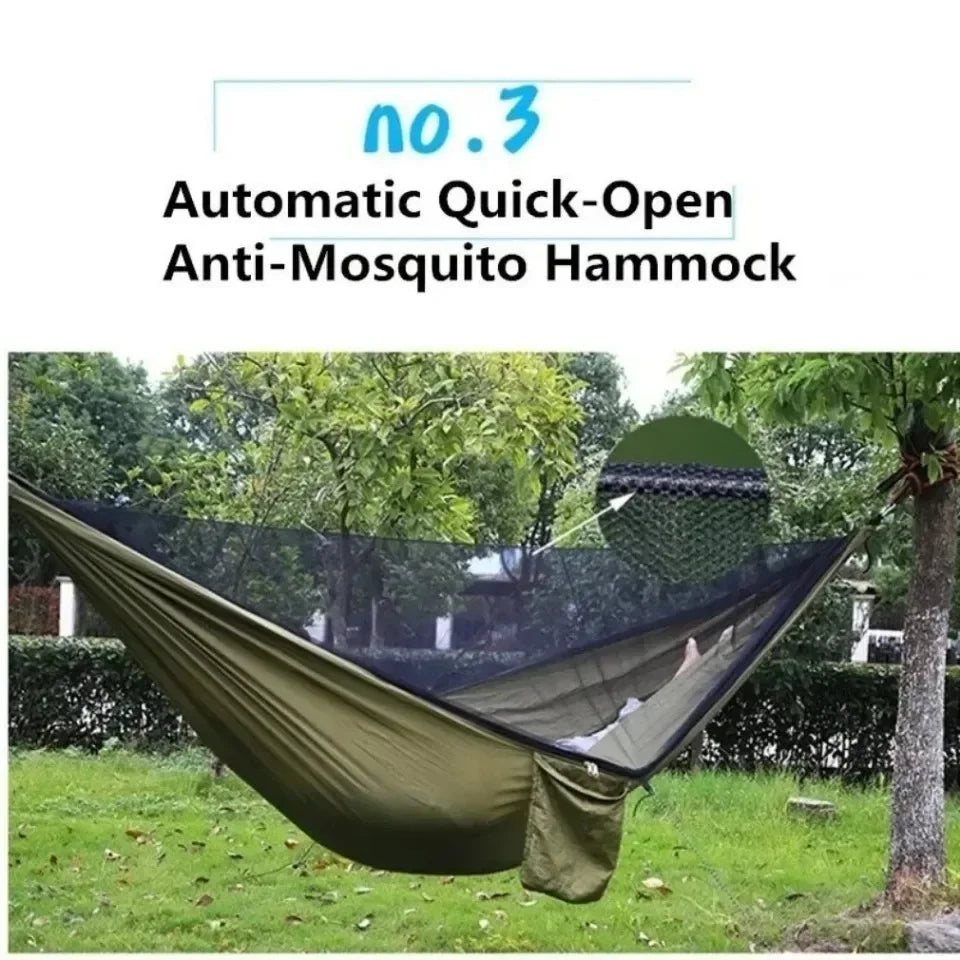 Outdoor Camping Hammock with Mosquito Net – Lightweight Parachute Fabric