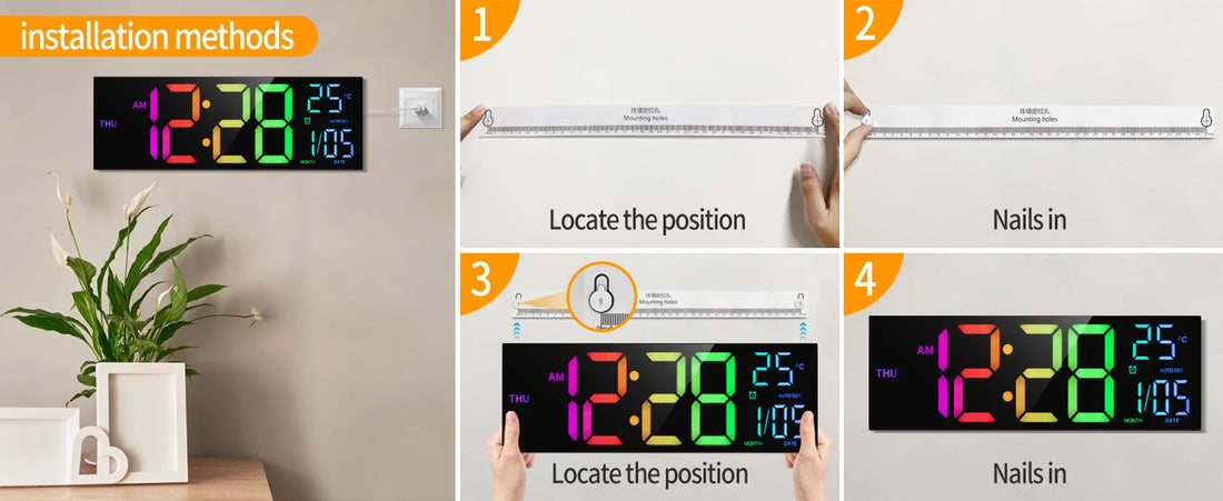 16" LED Digital Wall Clock – Large RGB Display with Remote
