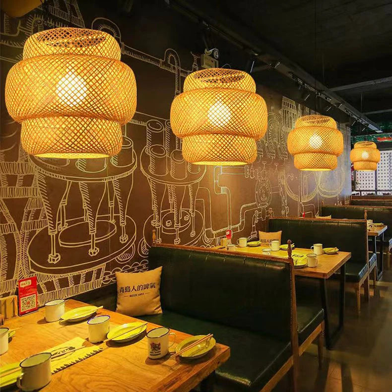Hand-Knitted Bamboo Pendant Lamp