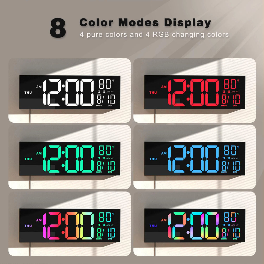16" LED Digital Wall Clock – Large RGB Display with Remote