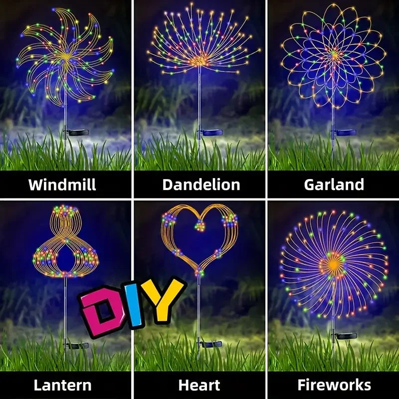 Solar Fireworks Lights – 200 LEDs, 8 Modes, Remote Control, Waterproof
