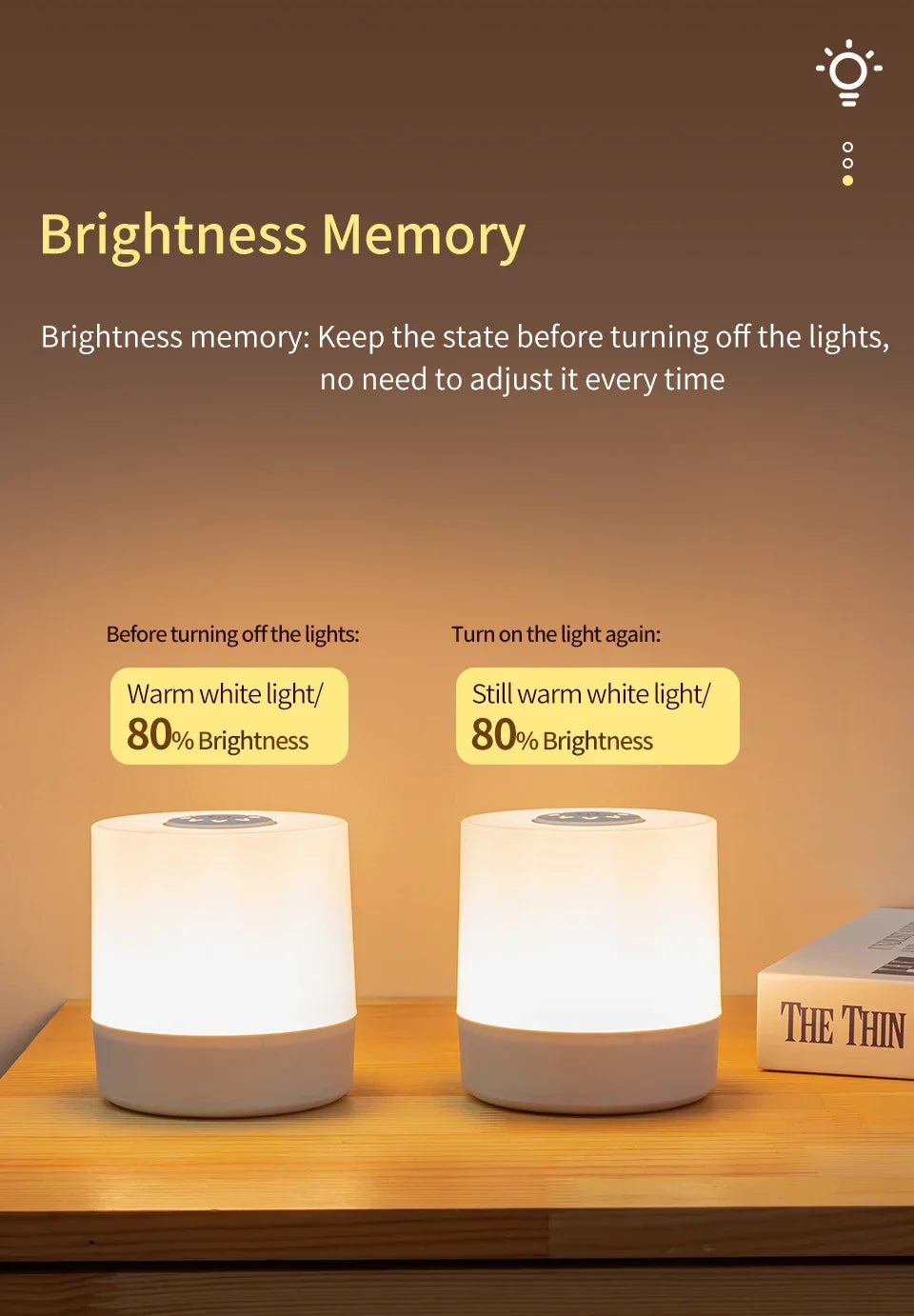 Dimmable LED Bedside Night Light – Touch Control Rechargeable Lamp