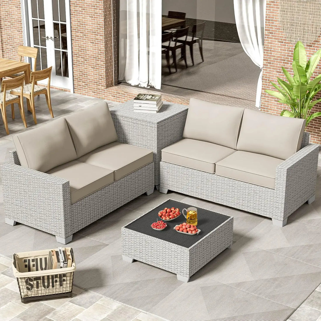 6-Piece Outdoor Patio Furniture Set – Wicker Sectional Sofa