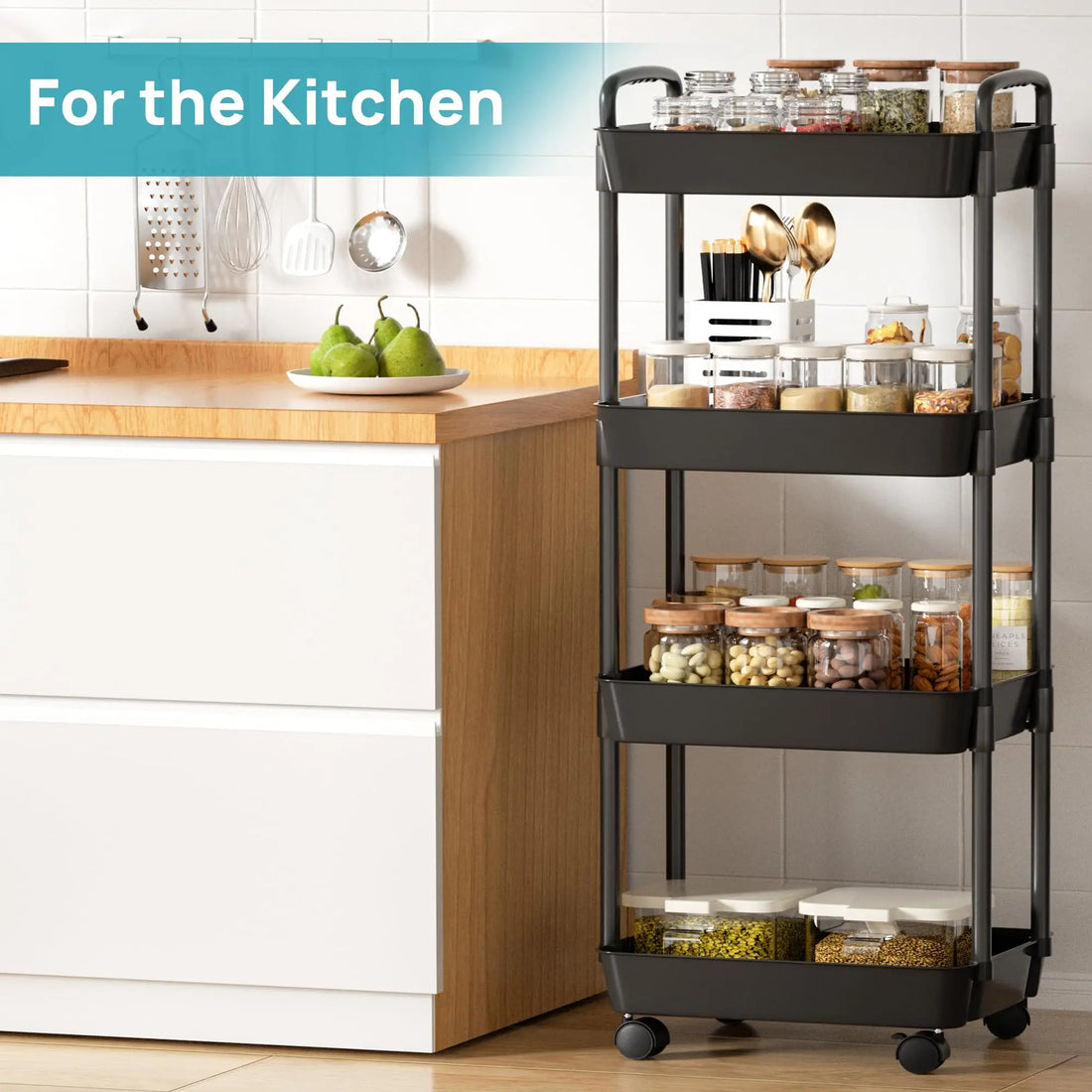 Plastic Rolling Utility Cart – Movable Storage Trolley with Wheels