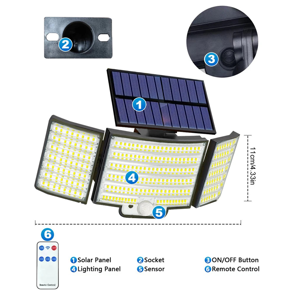 366LED Solar Security Light – Outdoor Motion Sensor, IP65 Waterproof