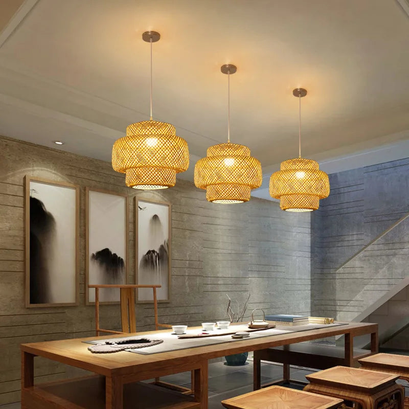 Hand-Knitted Bamboo Pendant Lamp