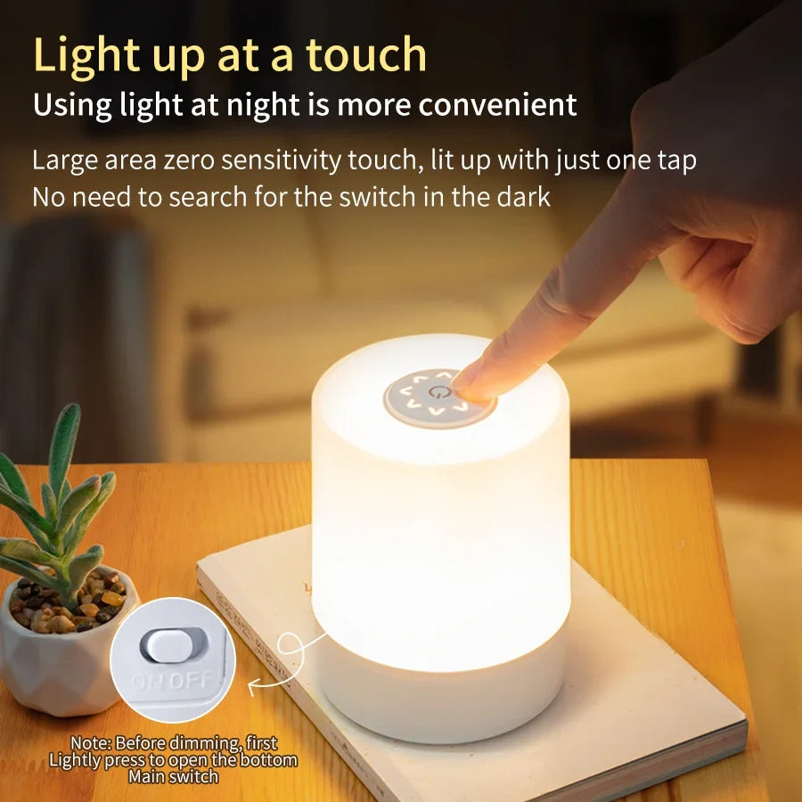 Dimmable LED Bedside Night Light – Touch Control Rechargeable Lamp