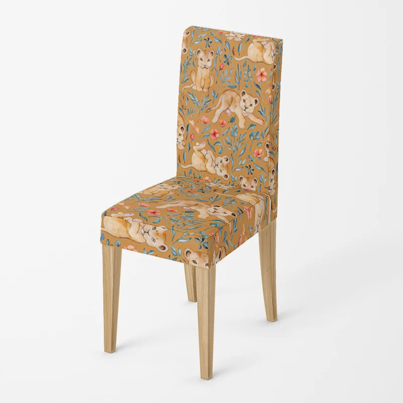 Stretch Dining Chair Covers – Elastic Fabric with Retro Floral Design