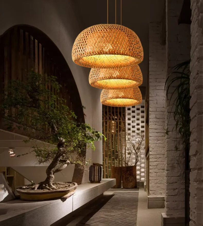 Hand-Knitted Bamboo Pendant Lamp