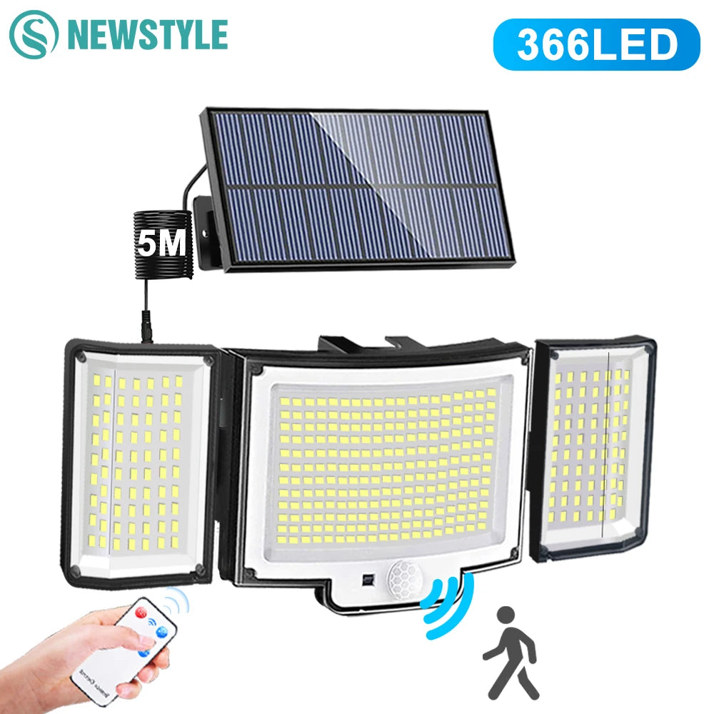 366LED Solar Security Light – Outdoor Motion Sensor, IP65 Waterproof