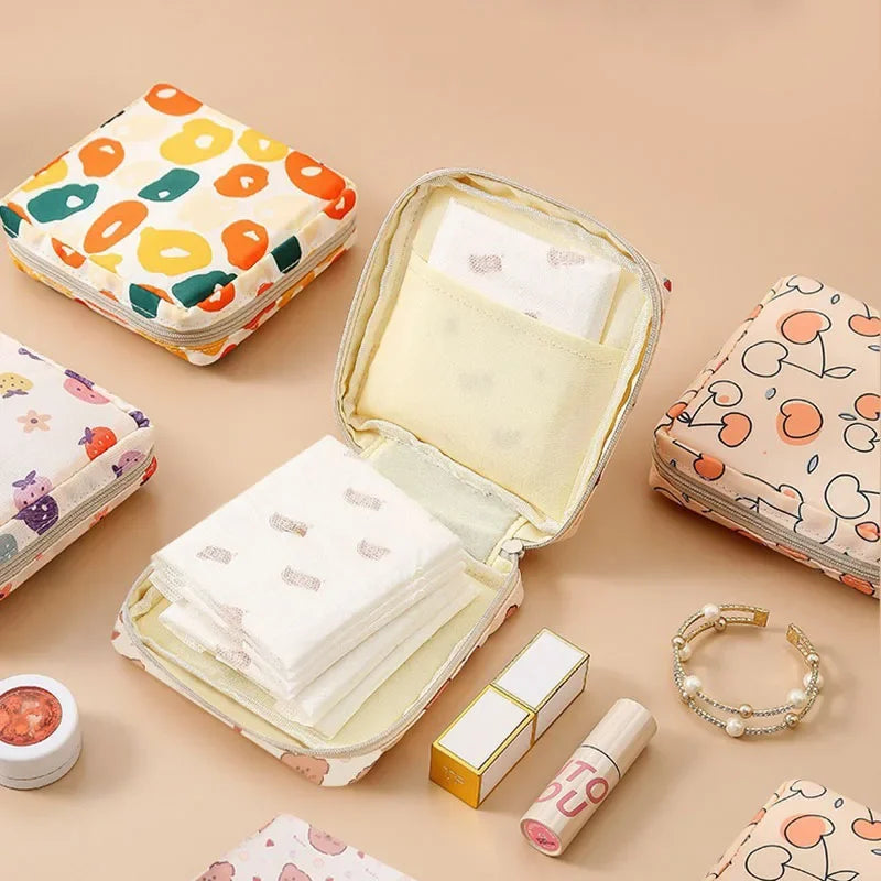 Heart Print Sanitary Napkin Pouch