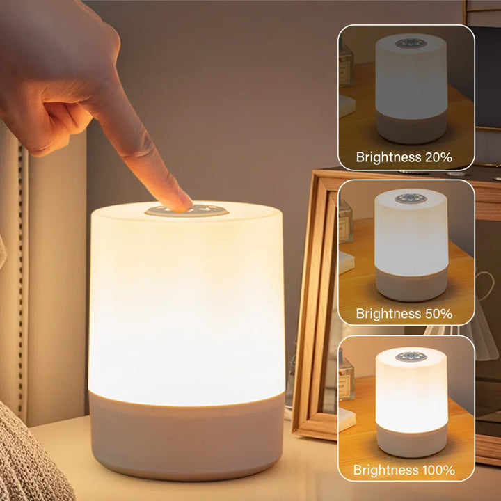 Dimmable LED Bedside Night Light – Touch Control Rechargeable Lamp