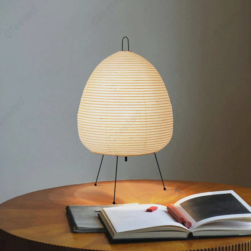 Japanese-Style Tripod Paper Table Lamp – LED Desk Lantern