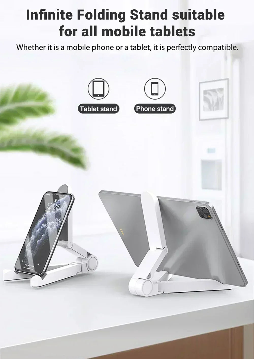 Foldable Tablet Stand Holder – Adjustable Angle, Universal for iPad & Phones