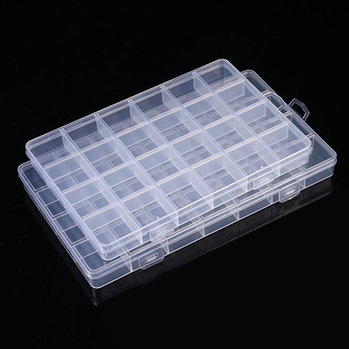 Clear Plastic Organizer Box – 24/28 Grid Jewelry & Craft Storage