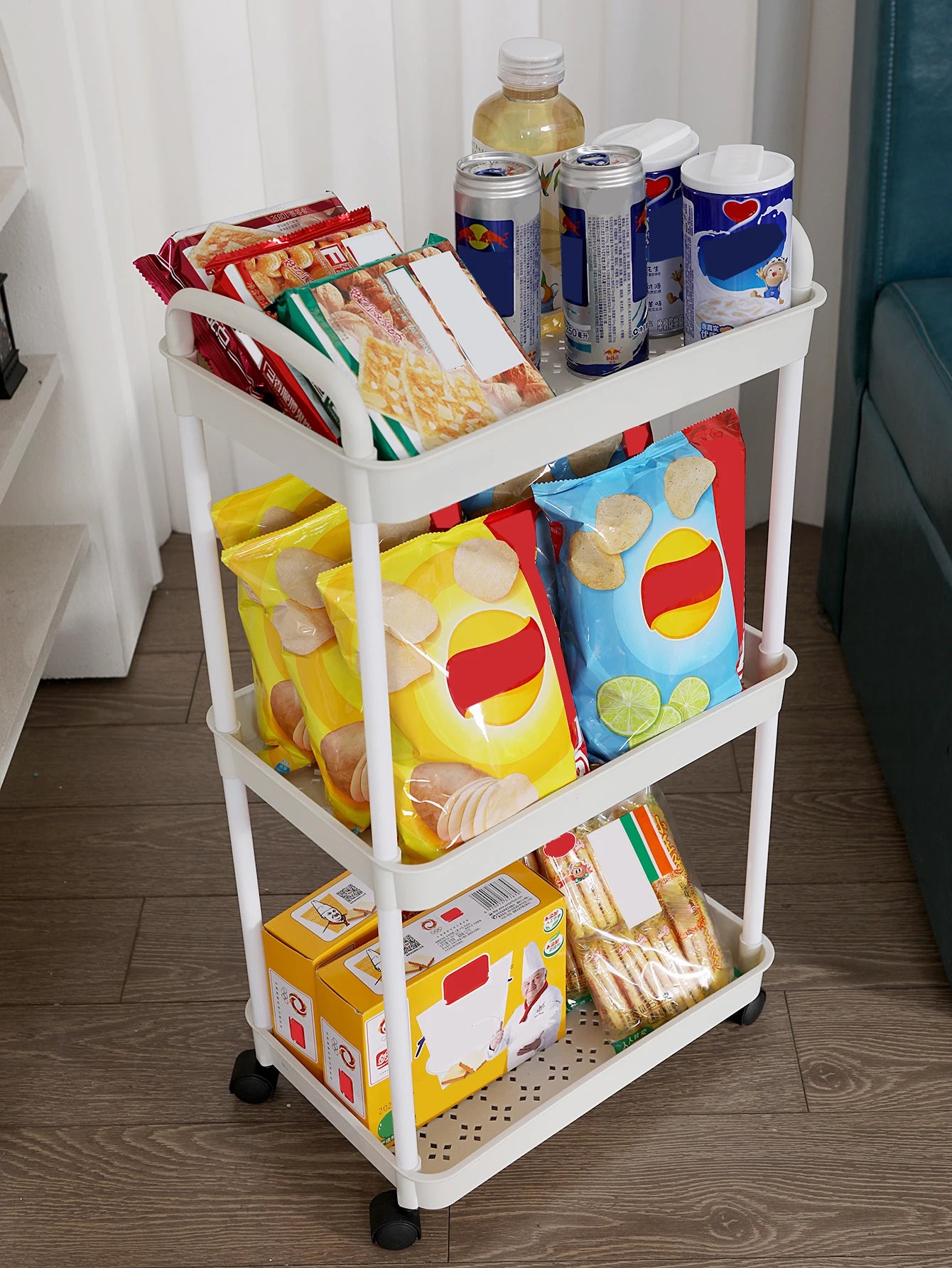 Plastic Rolling Utility Cart – Movable Storage Trolley with Wheels