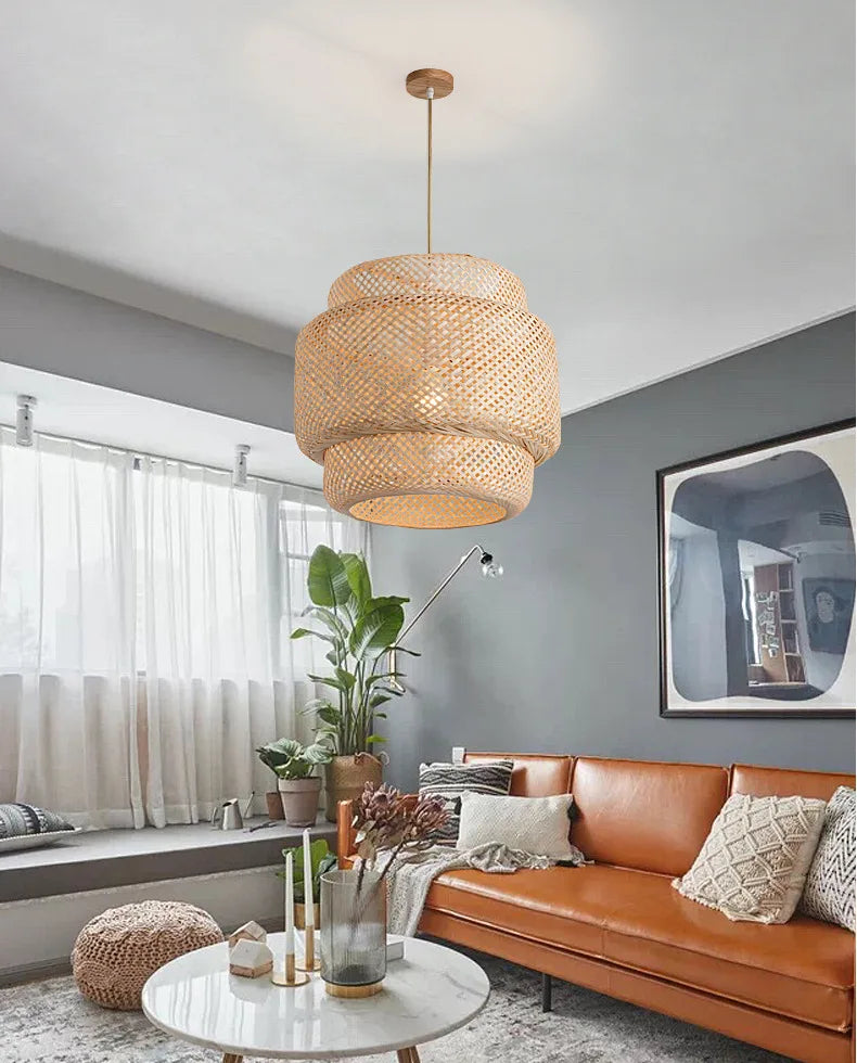 Hand-Knitted Bamboo Pendant Lamp
