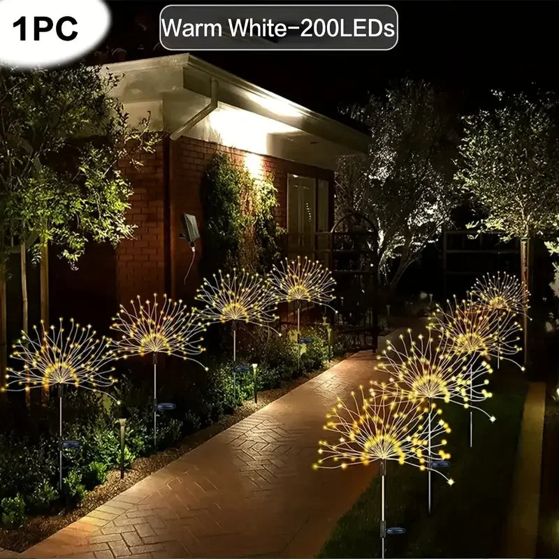 Solar Fireworks Lights – 200 LEDs, 8 Modes, Remote Control, Waterproof