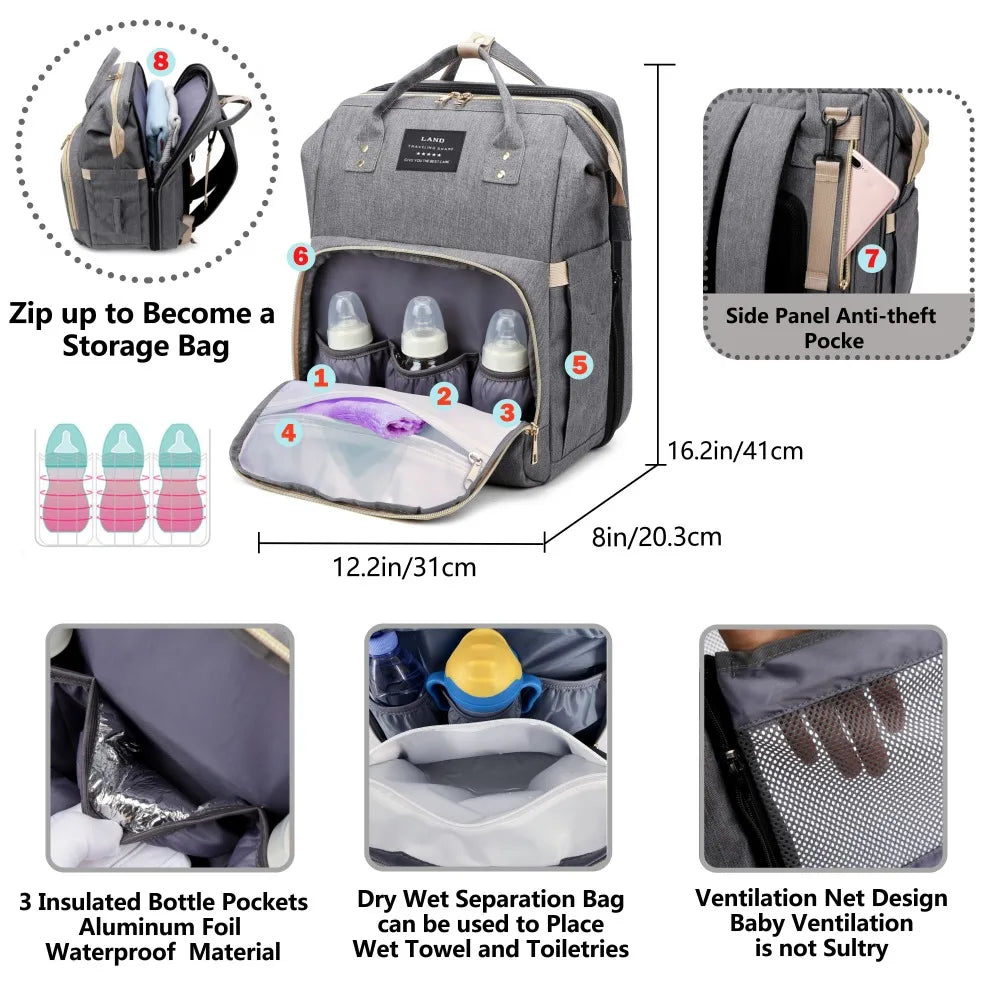 Mommy Backpack with Foldable Crib