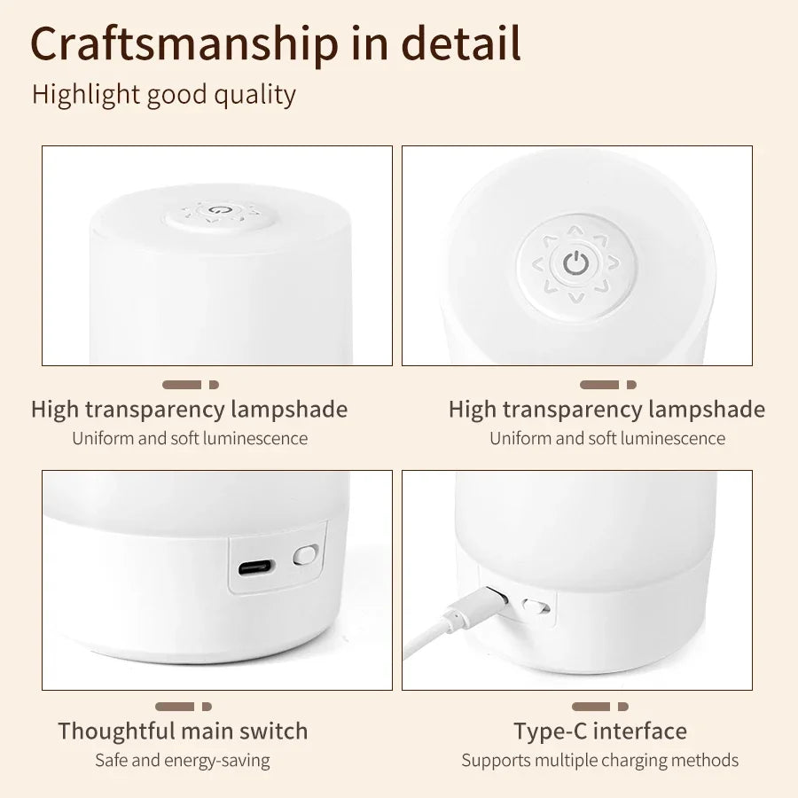 Dimmable LED Bedside Night Light – Touch Control Rechargeable Lamp