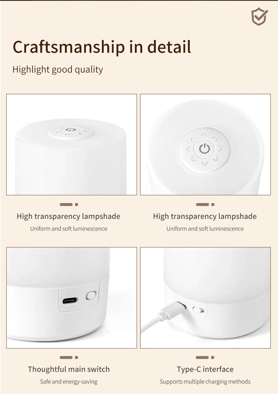 Dimmable LED Bedside Night Light – Touch Control Rechargeable Lamp