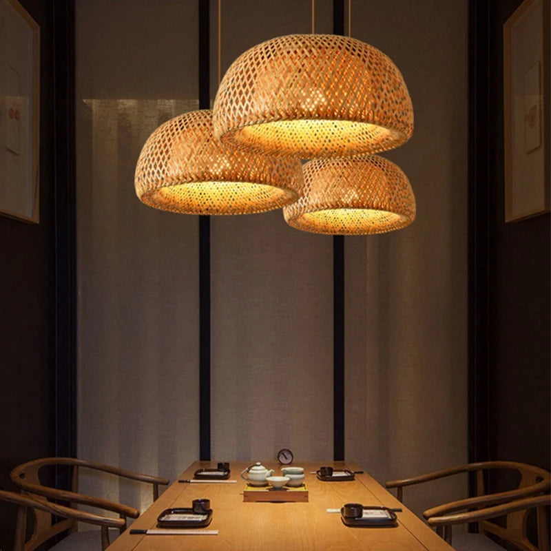 Hand-Knitted Bamboo Pendant Lamp