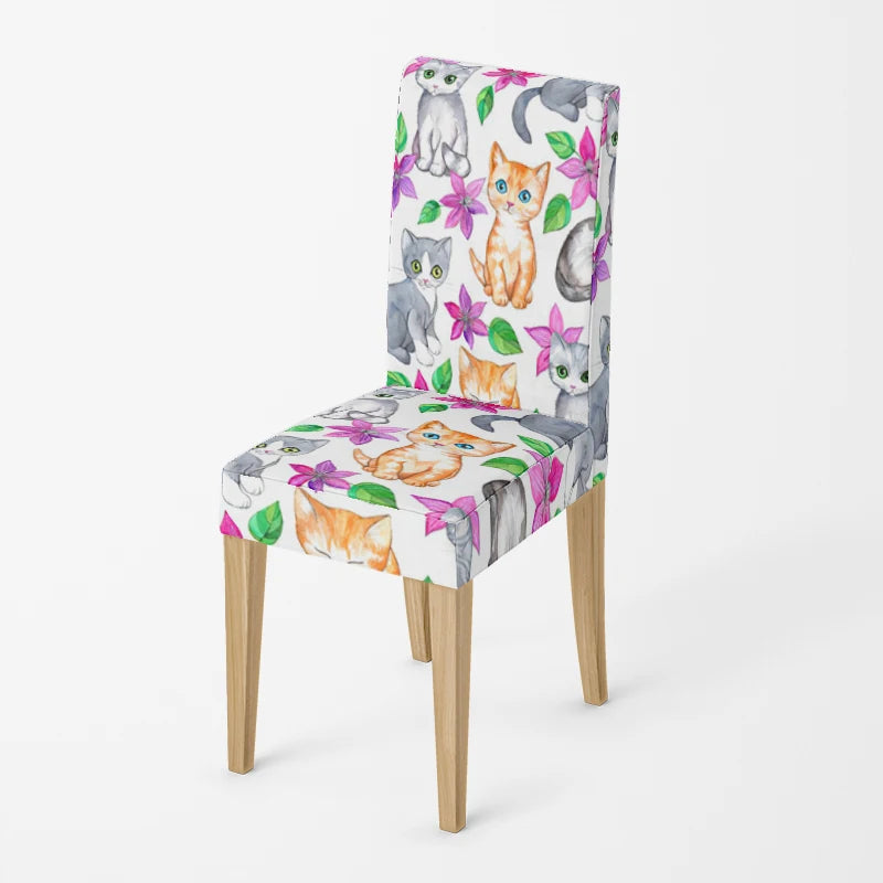 Stretch Dining Chair Covers – Elastic Fabric with Retro Floral Design