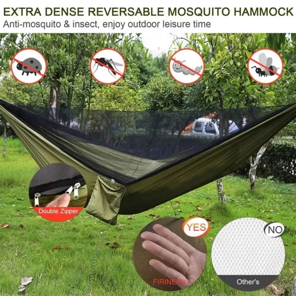 Outdoor Camping Hammock with Mosquito Net – Lightweight Parachute Fabric