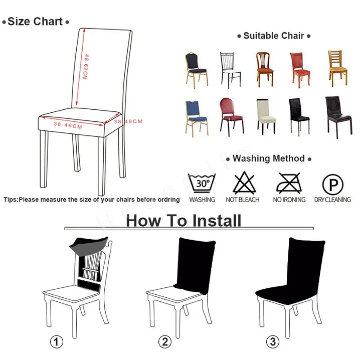 Stretch Dining Chair Covers – Elastic Fabric with Retro Floral Design